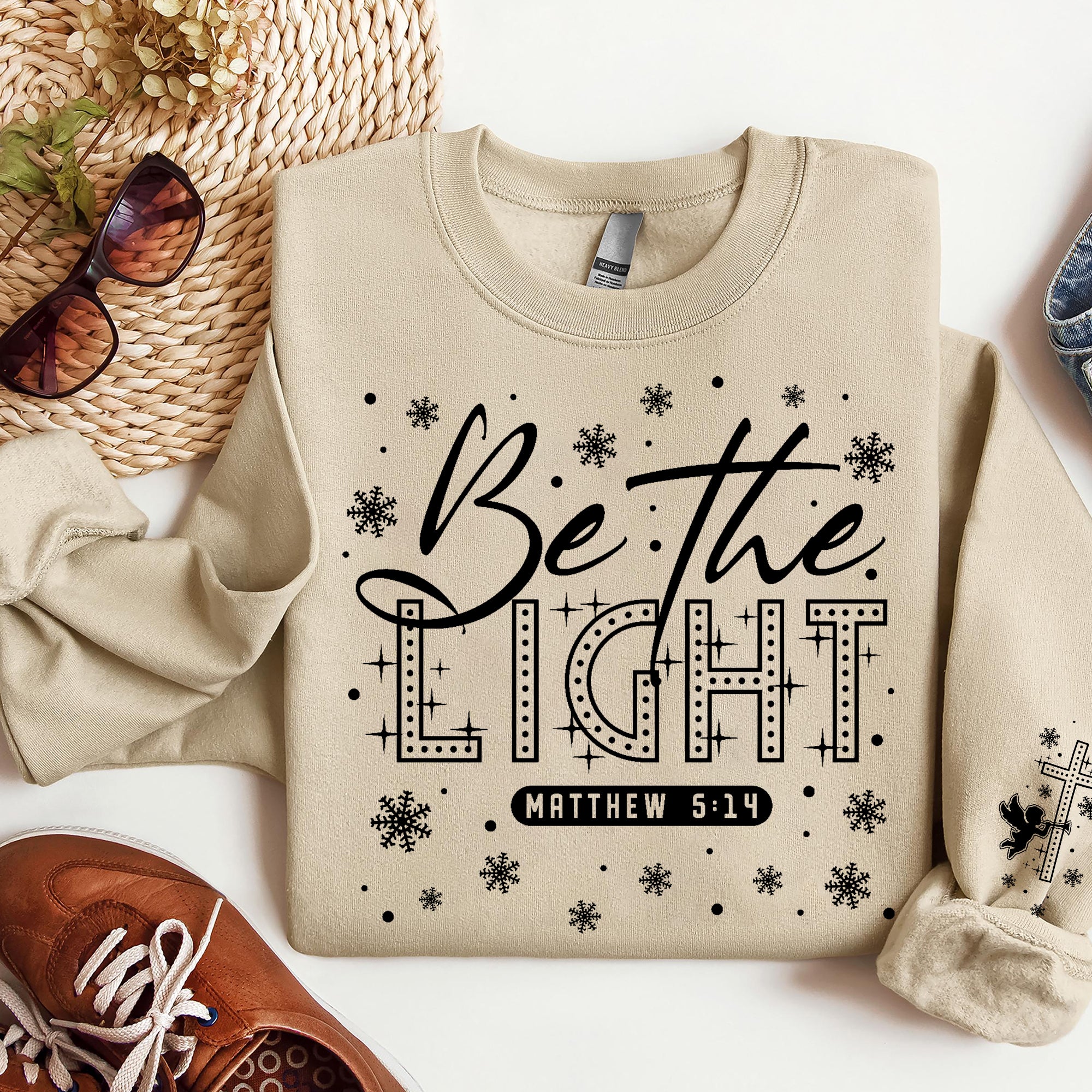 Be The Light Sweatshirt, Nativity Scene Sweatshirt, Coquette Jesus Christmas Sweatshirt. ILAF13